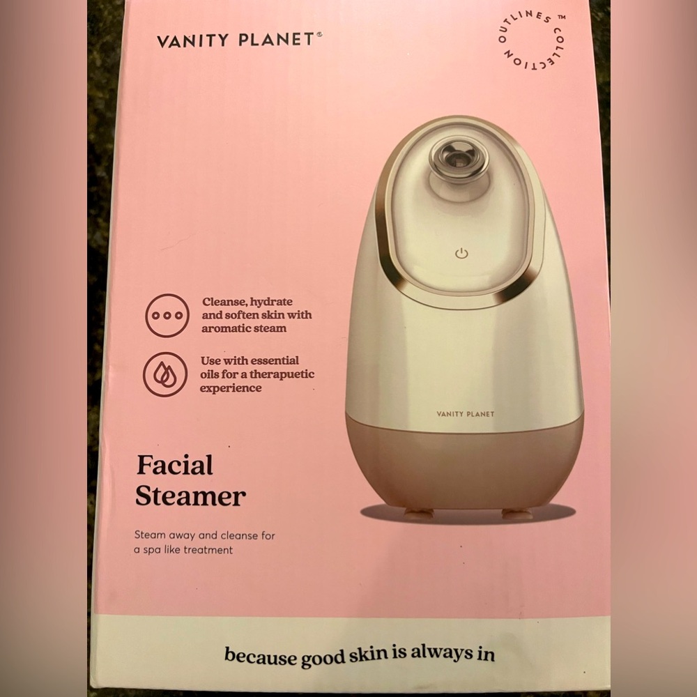 Vanity planet facial steamer, pink white, never used, brand new, still in box